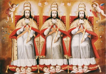 Die thronende Dreifaltigkeit als drei identische Figuren